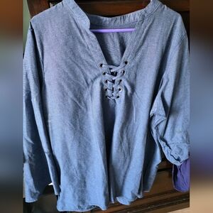 Roaman's Charcoal Lace-Up Blouse